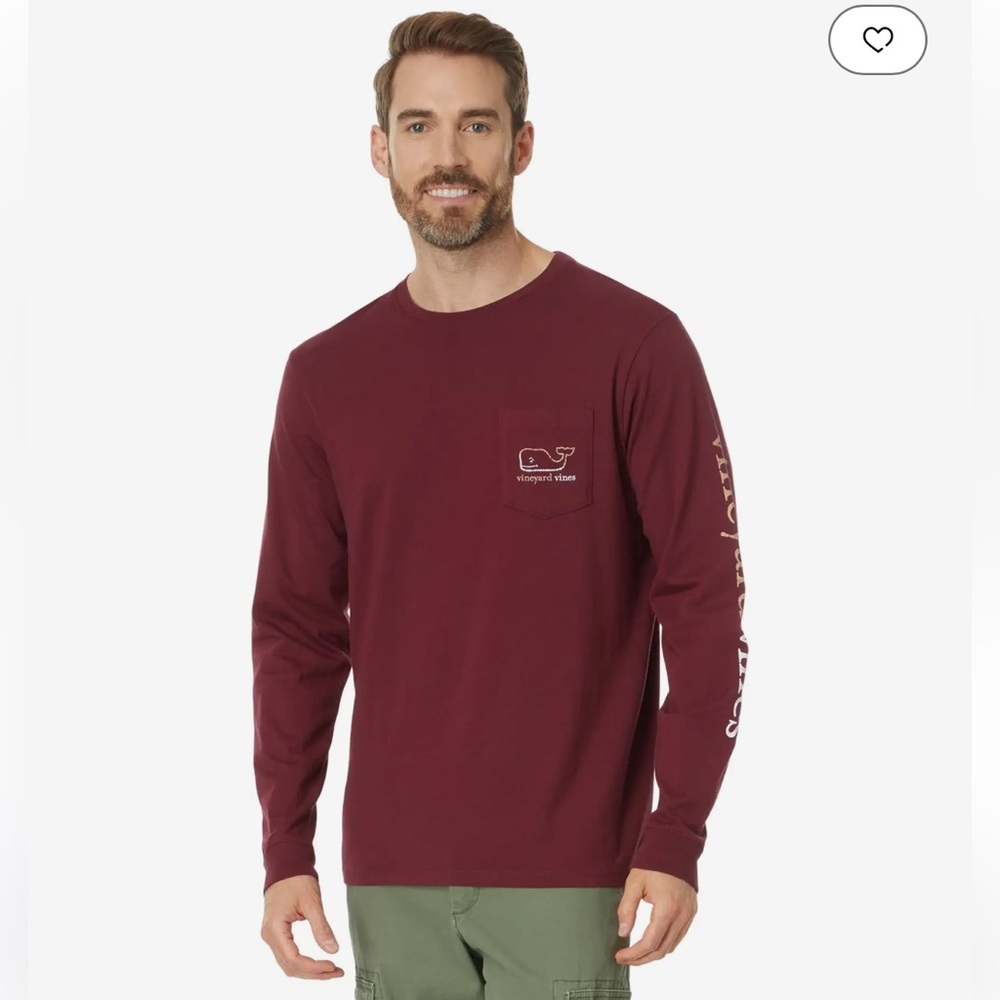 Vineyard Vines Maroon Long Sleeve Tee with Whale Logo on Front pocket and Back.S